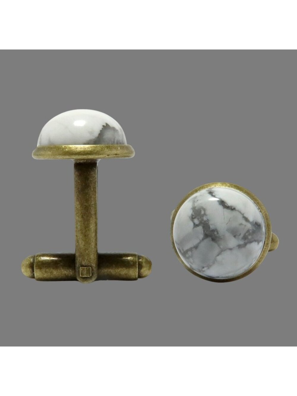 Howlite Cufflinks White Nostalgic Gemstone Antique Bronze Unisex Crystal Pair